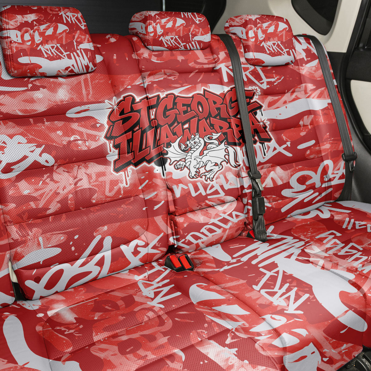 St. George Illawarra Dragons Rugby Back Car Seat Cover Graffiti Typography Urban Camo Abstract Street Style