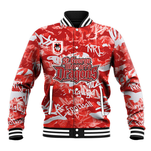St. George Illawarra Dragons Rugby Baseball Jacket Graffiti Typography Urban Camo Abstract Street Style
