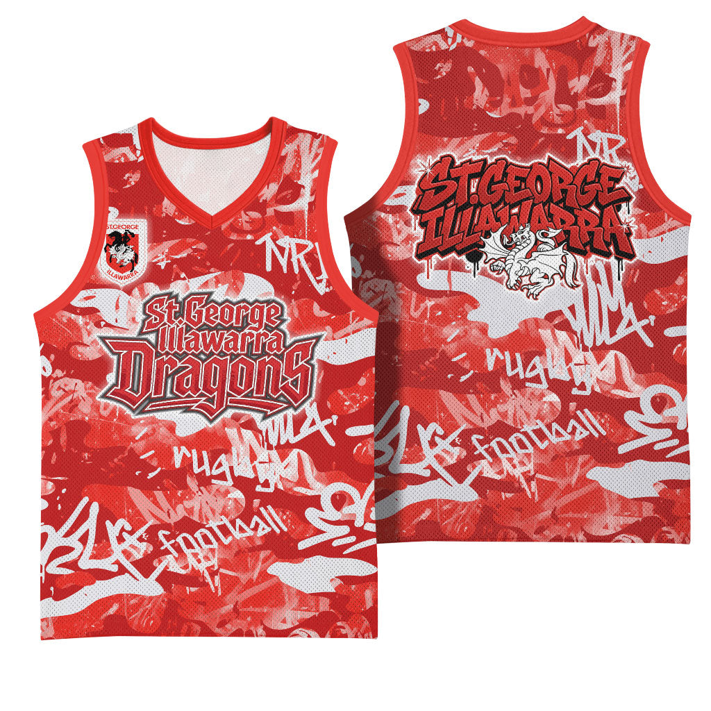 St. George Illawarra Dragons Rugby Basketball Jersey Graffiti Typography Urban Camo Abstract Street Style