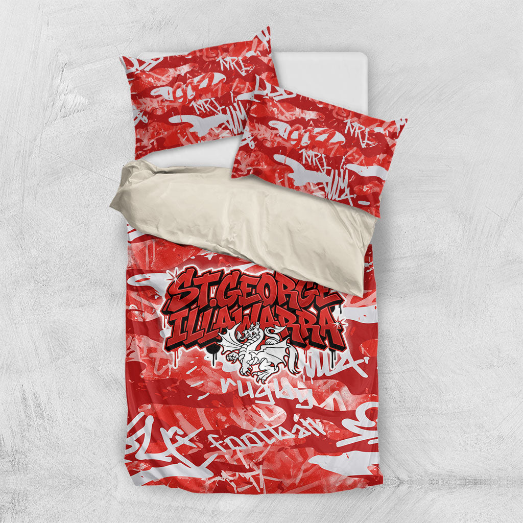 St. George Illawarra Dragons Rugby Bedding Set Graffiti Typography Urban Camo Abstract Street Style