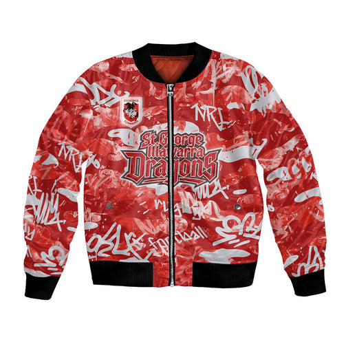 St. George Illawarra Dragons Rugby Bomber Jacket Graffiti Typography Urban Camo Abstract Street Style