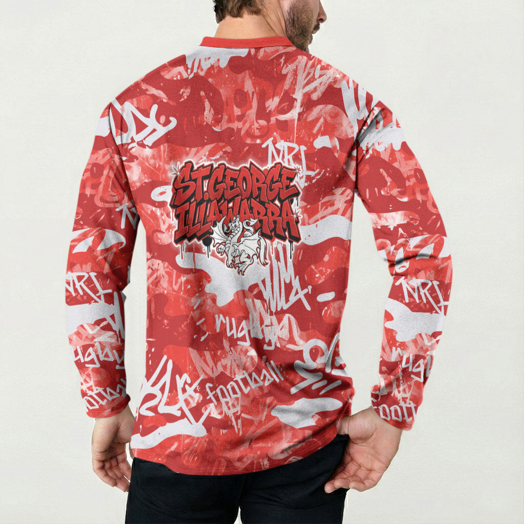 St. George Illawarra Dragons Rugby Button Sweatshirt Graffiti Typography Urban Camo Abstract Street Style