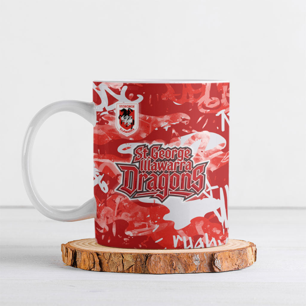 St. George Illawarra Dragons Rugby Ceramic Mug Graffiti Typography Urban Camo Abstract Street Style