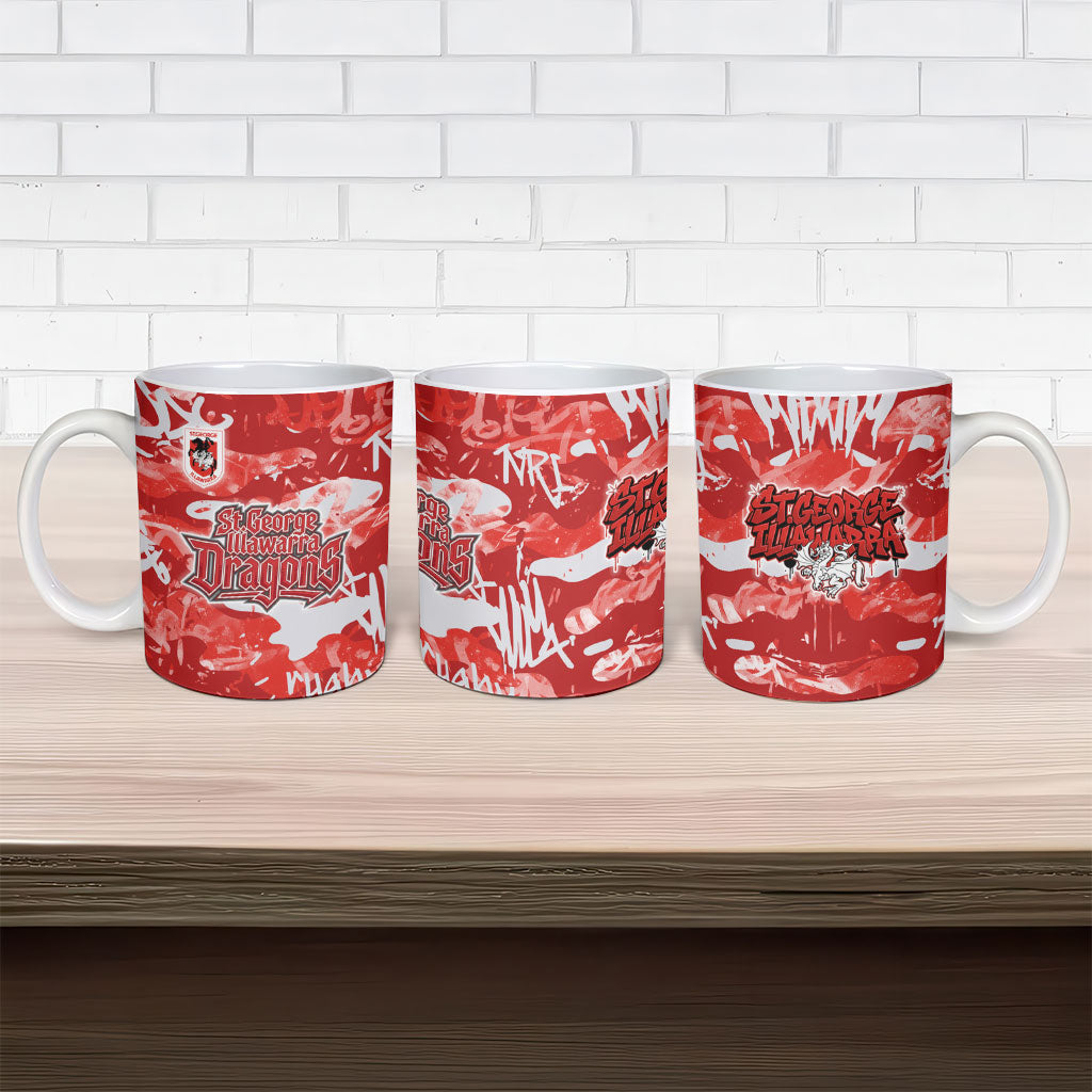 St. George Illawarra Dragons Rugby Ceramic Mug Graffiti Typography Urban Camo Abstract Street Style
