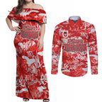 St. George Illawarra Dragons Rugby Couples Matching Off Shoulder Maxi Dress and Long Sleeve Button Shirt Graffiti Typography Urban Camo Abstract Street Style
