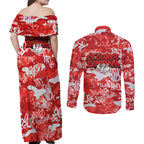 St. George Illawarra Dragons Rugby Couples Matching Off Shoulder Maxi Dress and Long Sleeve Button Shirt Graffiti Typography Urban Camo Abstract Street Style