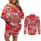 St. George Illawarra Dragons Rugby Couples Matching Off Shoulder Short Dress and Long Sleeve Button Shirt Graffiti Typography Urban Camo Abstract Street Style