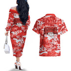 St. George Illawarra Dragons Rugby Couples Matching Off The Shoulder Long Sleeve Dress and Hawaiian Shirt Graffiti Typography Urban Camo Abstract Street Style