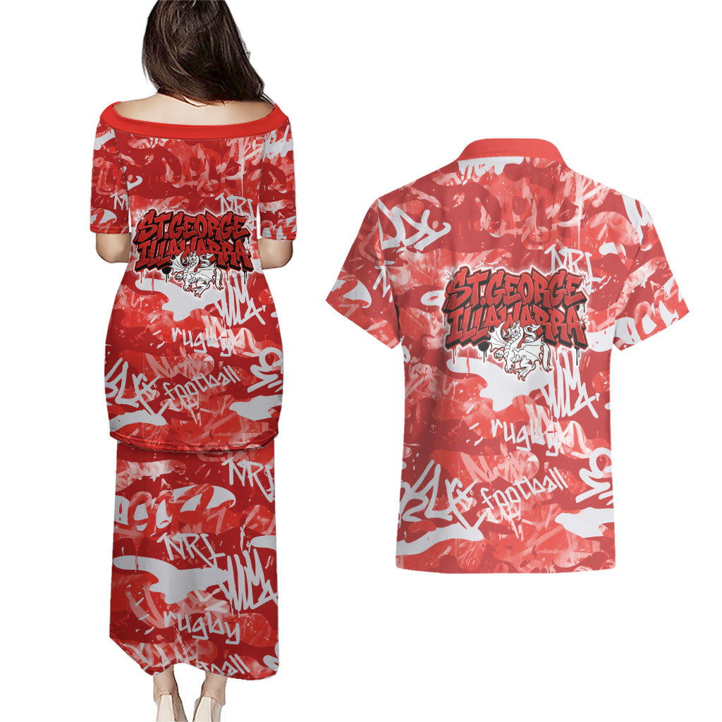 St. George Illawarra Dragons Rugby Couples Matching Puletasi and Hawaiian Shirt Graffiti Typography Urban Camo Abstract Street Style