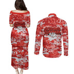 St. George Illawarra Dragons Rugby Couples Matching Puletasi and Long Sleeve Button Shirt Graffiti Typography Urban Camo Abstract Street Style