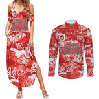 St. George Illawarra Dragons Rugby Couples Matching Summer Maxi Dress and Long Sleeve Button Shirt Graffiti Typography Urban Camo Abstract Street Style