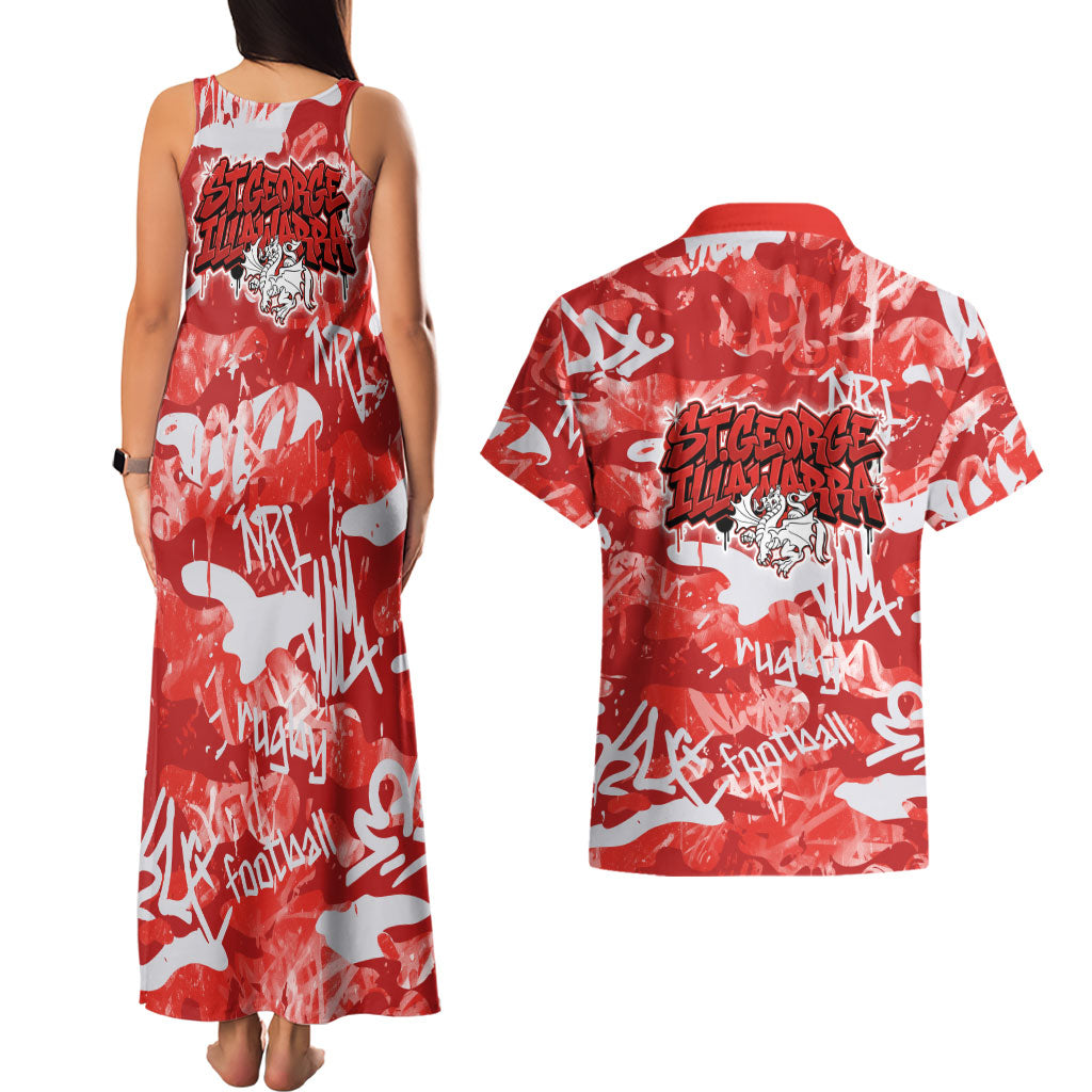 St. George Illawarra Dragons Rugby Couples Matching Tank Maxi Dress and Hawaiian Shirt Graffiti Typography Urban Camo Abstract Street Style