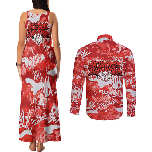 St. George Illawarra Dragons Rugby Couples Matching Tank Maxi Dress and Long Sleeve Button Shirt Graffiti Typography Urban Camo Abstract Street Style