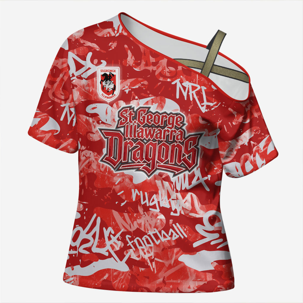 St. George Illawarra Dragons Rugby Cross Shoulder Shirt Graffiti Typography Urban Camo Abstract Street Style