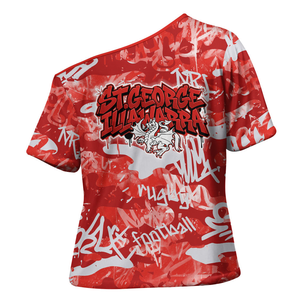 St. George Illawarra Dragons Rugby Cross Shoulder Shirt Graffiti Typography Urban Camo Abstract Street Style