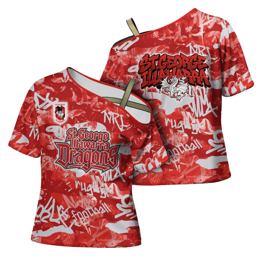 St. George Illawarra Dragons Rugby Cross Shoulder Shirt Graffiti Typography Urban Camo Abstract Street Style