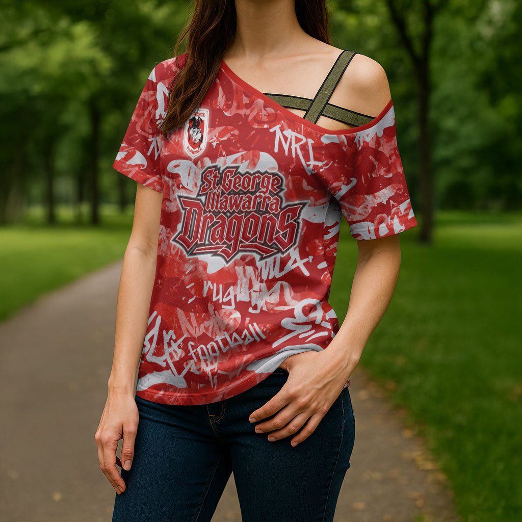 St. George Illawarra Dragons Rugby Cross Shoulder Shirt Graffiti Typography Urban Camo Abstract Street Style
