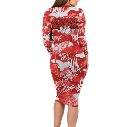 St. George Illawarra Dragons Rugby Family Matching Long Sleeve Bodycon Dress and Hawaiian Shirt Graffiti Typography Urban Camo Abstract Street Style