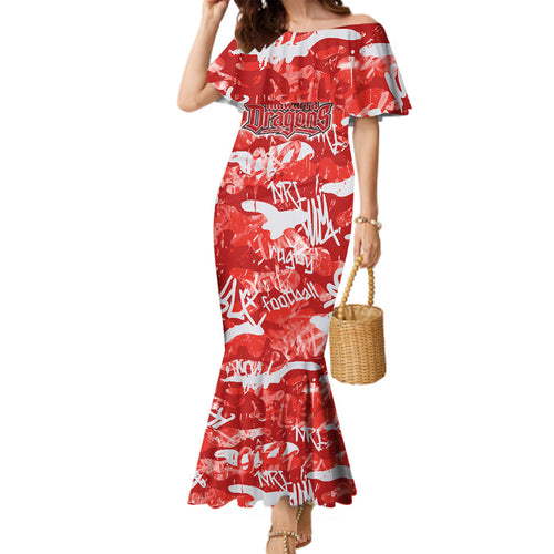 St. George Illawarra Dragons Rugby Family Matching Mermaid Dress and Hawaiian Shirt Graffiti Typography Urban Camo Abstract Street Style