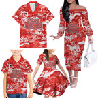 St. George Illawarra Dragons Rugby Family Matching Off The Shoulder Long Sleeve Dress and Hawaiian Shirt Graffiti Typography Urban Camo Abstract Street Style
