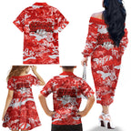 St. George Illawarra Dragons Rugby Family Matching Off The Shoulder Long Sleeve Dress and Hawaiian Shirt Graffiti Typography Urban Camo Abstract Street Style