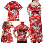 St. George Illawarra Dragons Rugby Family Matching Off Shoulder Maxi Dress and Hawaiian Shirt Graffiti Typography Urban Camo Abstract Street Style
