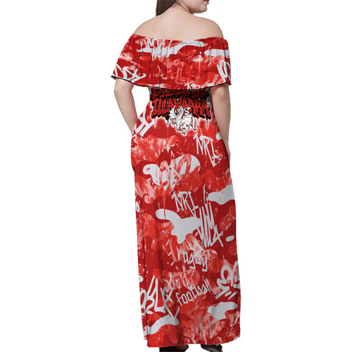 St. George Illawarra Dragons Rugby Family Matching Off Shoulder Maxi Dress and Hawaiian Shirt Graffiti Typography Urban Camo Abstract Street Style