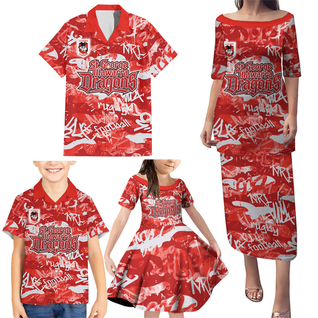 St. George Illawarra Dragons Rugby Family Matching Puletasi and Hawaiian Shirt Graffiti Typography Urban Camo Abstract Street Style