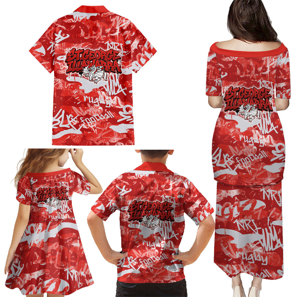 St. George Illawarra Dragons Rugby Family Matching Puletasi and Hawaiian Shirt Graffiti Typography Urban Camo Abstract Street Style