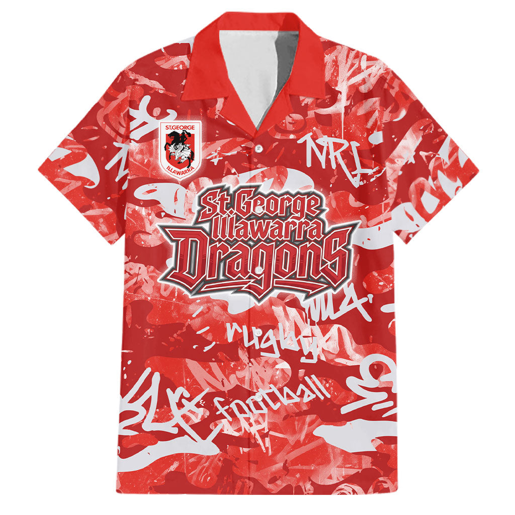 St. George Illawarra Dragons Rugby Family Matching Short Sleeve Bodycon Dress and Hawaiian Shirt Graffiti Typography Urban Camo Abstract Street Style