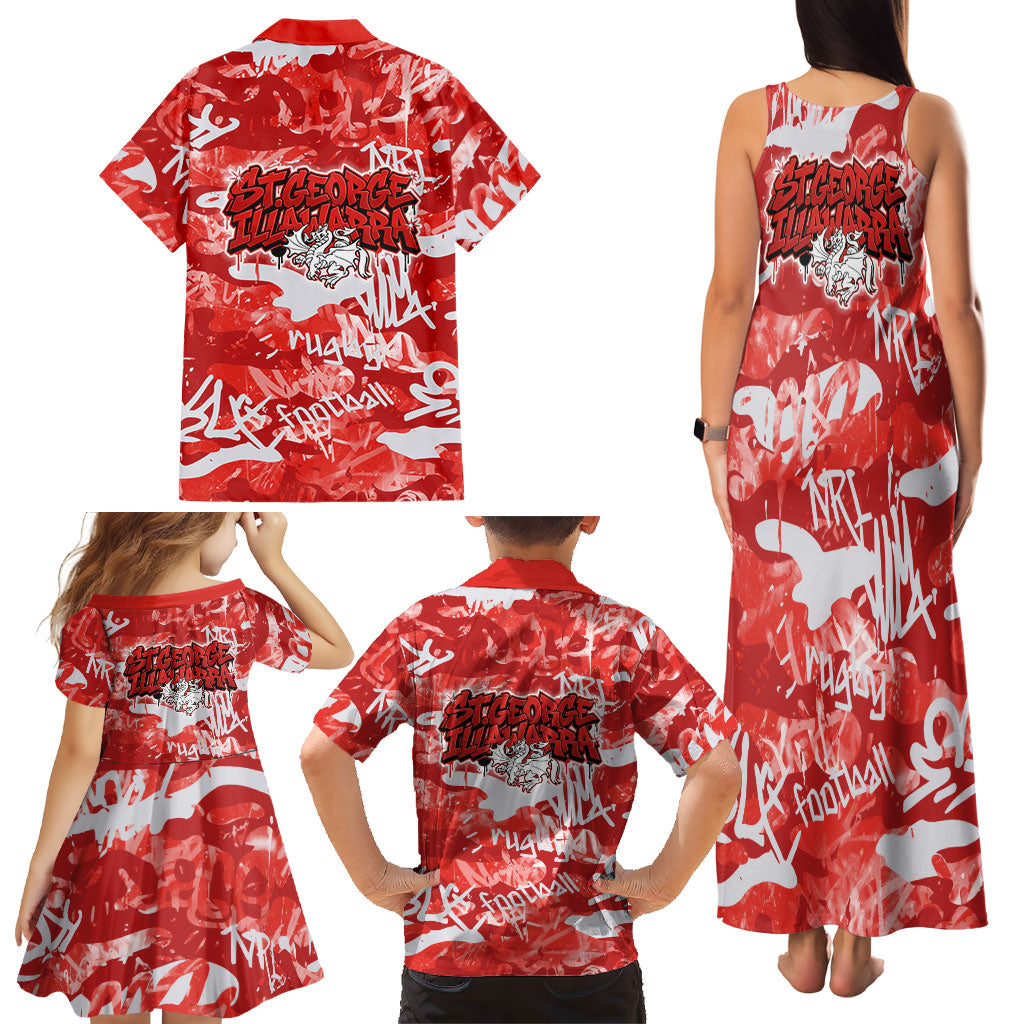 St. George Illawarra Dragons Rugby Family Matching Tank Maxi Dress and Hawaiian Shirt Graffiti Typography Urban Camo Abstract Street Style