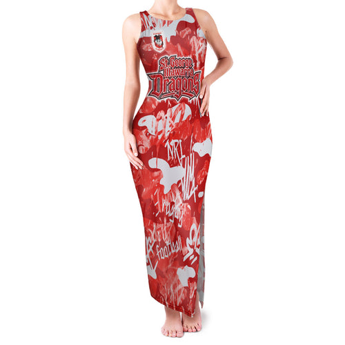 St. George Illawarra Dragons Rugby Family Matching Tank Maxi Dress and Hawaiian Shirt Graffiti Typography Urban Camo Abstract Street Style