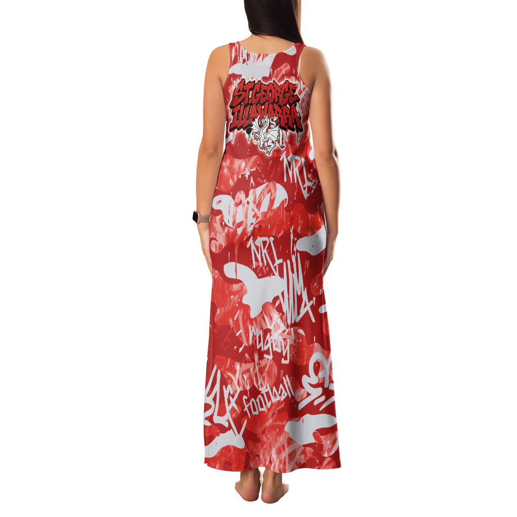 St. George Illawarra Dragons Rugby Family Matching Tank Maxi Dress and Hawaiian Shirt Graffiti Typography Urban Camo Abstract Street Style