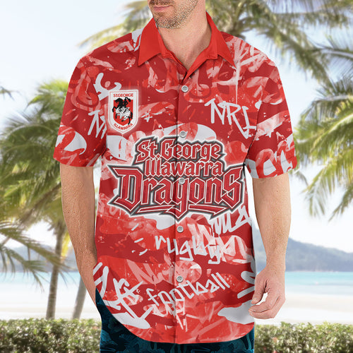 St. George Illawarra Dragons Rugby Hawaiian Shirt Graffiti Typography Urban Camo Abstract Street Style