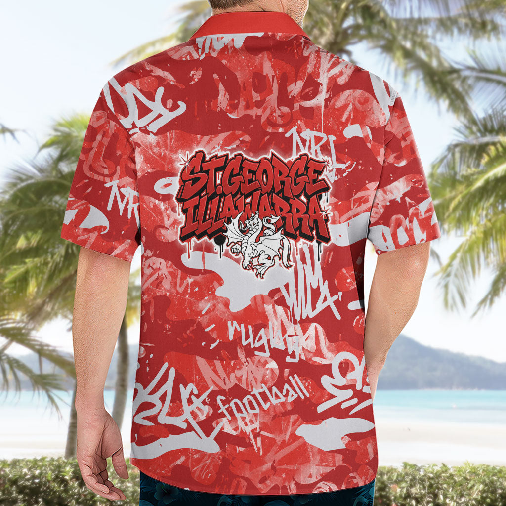 St. George Illawarra Dragons Rugby Hawaiian Shirt Graffiti Typography Urban Camo Abstract Street Style