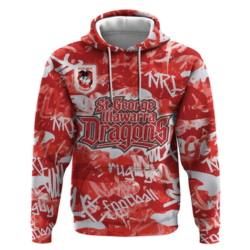 St. George Illawarra Dragons Rugby Hoodie Graffiti Typography Urban Camo Abstract Street Style