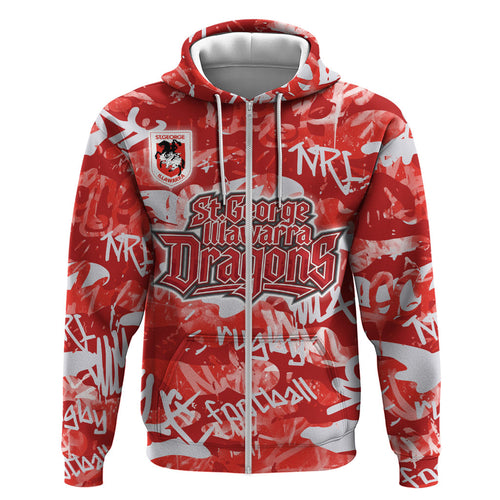 St. George Illawarra Dragons Rugby Hoodie Graffiti Typography Urban Camo Abstract Street Style