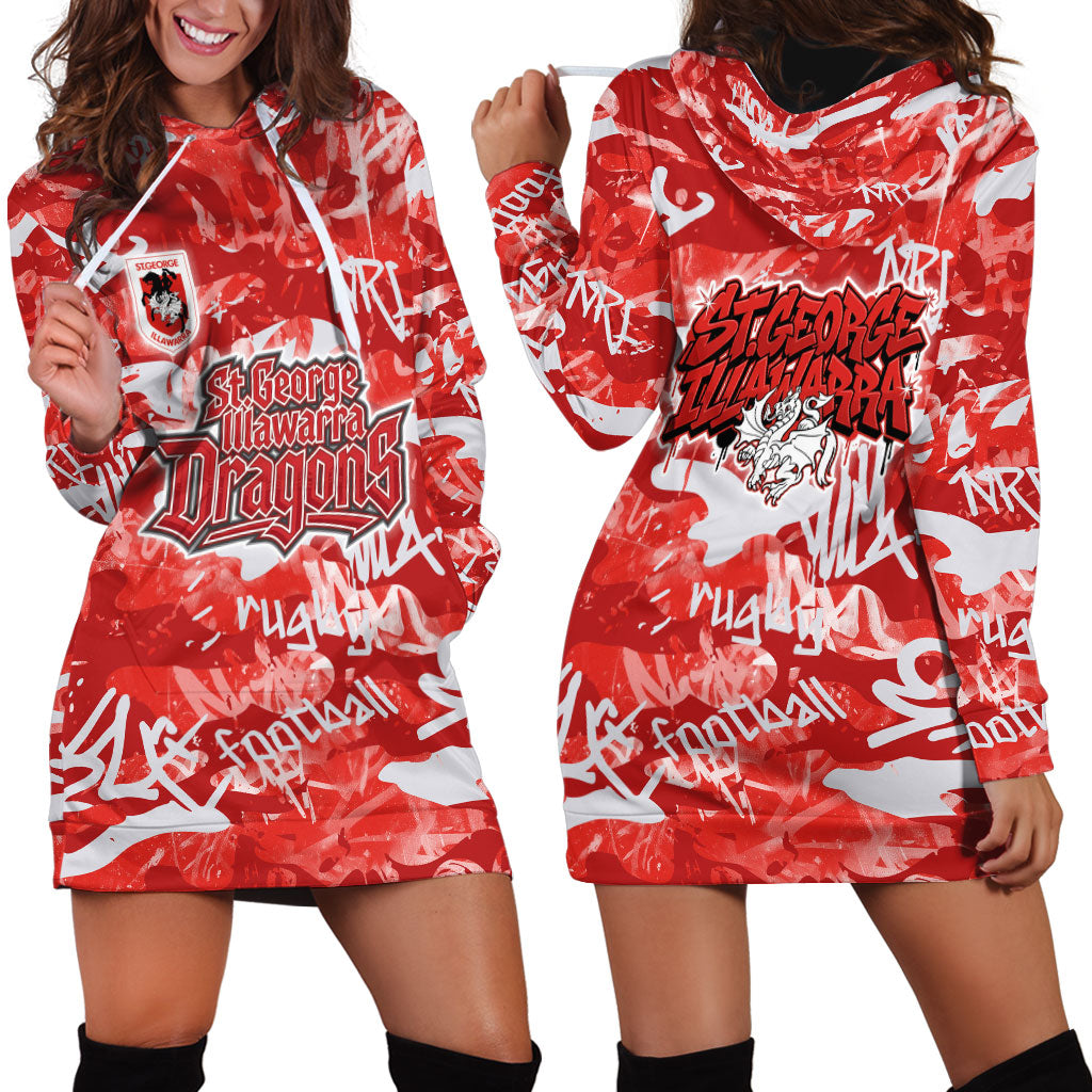 St. George Illawarra Dragons Rugby Hoodie Dress Graffiti Typography Urban Camo Abstract Street Style
