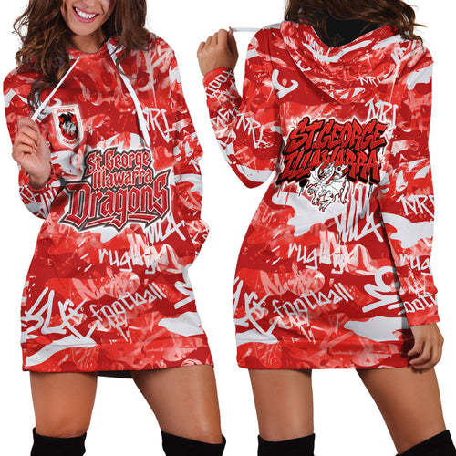 St. George Illawarra Dragons Rugby Hoodie Dress Graffiti Typography Urban Camo Abstract Street Style