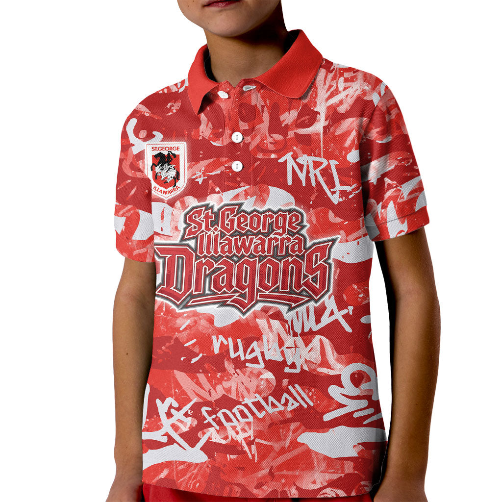 St. George Illawarra Dragons Rugby Kid Polo Shirt Graffiti Typography Urban Camo Abstract Street Style