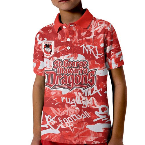 St. George Illawarra Dragons Rugby Kid Polo Shirt Graffiti Typography Urban Camo Abstract Street Style