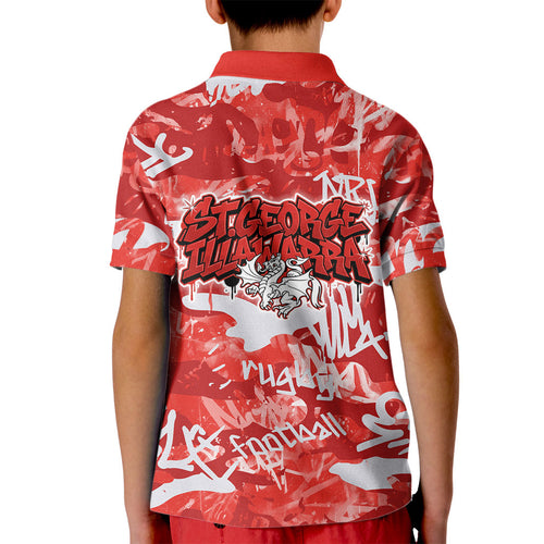 St. George Illawarra Dragons Rugby Kid Polo Shirt Graffiti Typography Urban Camo Abstract Street Style
