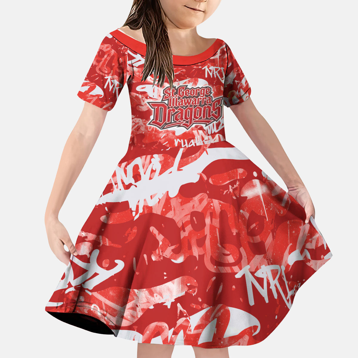 St. George Illawarra Dragons Rugby Kid Short Sleeve Dress Graffiti Typography Urban Camo Abstract Street Style