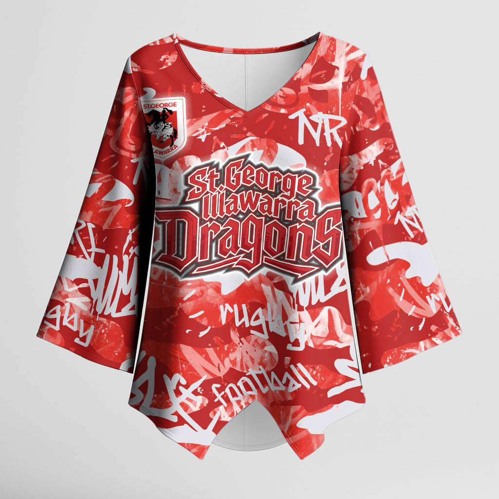 St. George Illawarra Dragons Rugby Kimono Sleeve Blouse Graffiti Typography Urban Camo Abstract Street Style