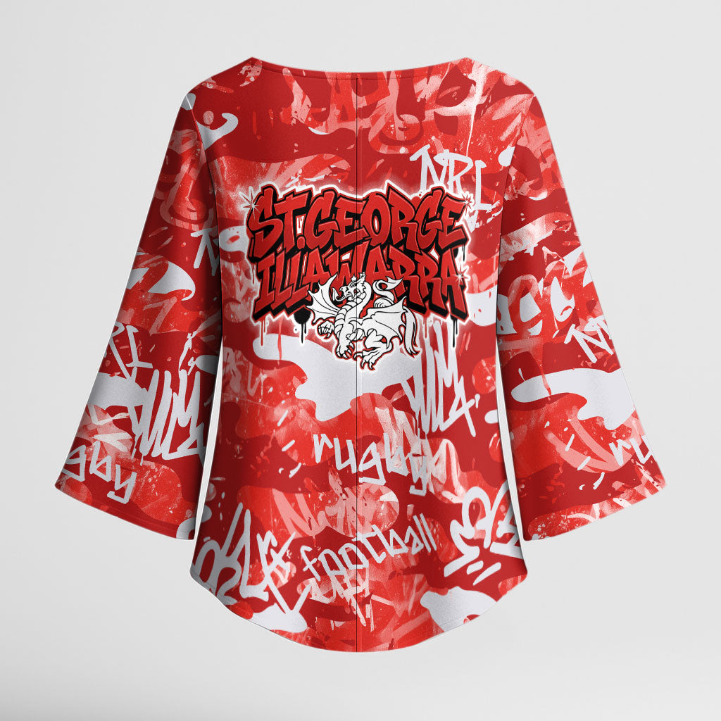 St. George Illawarra Dragons Rugby Kimono Sleeve Blouse Graffiti Typography Urban Camo Abstract Street Style