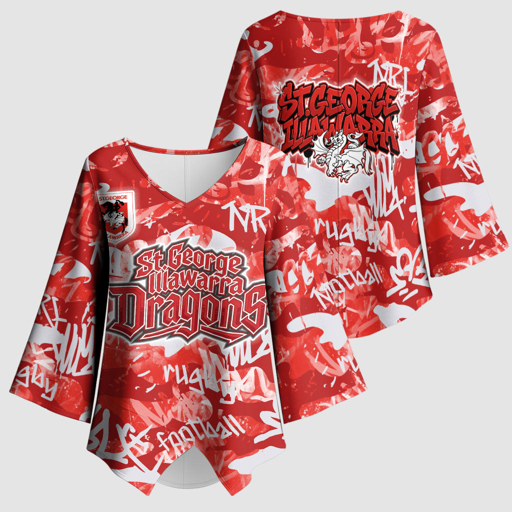 St. George Illawarra Dragons Rugby Kimono Sleeve Blouse Graffiti Typography Urban Camo Abstract Street Style