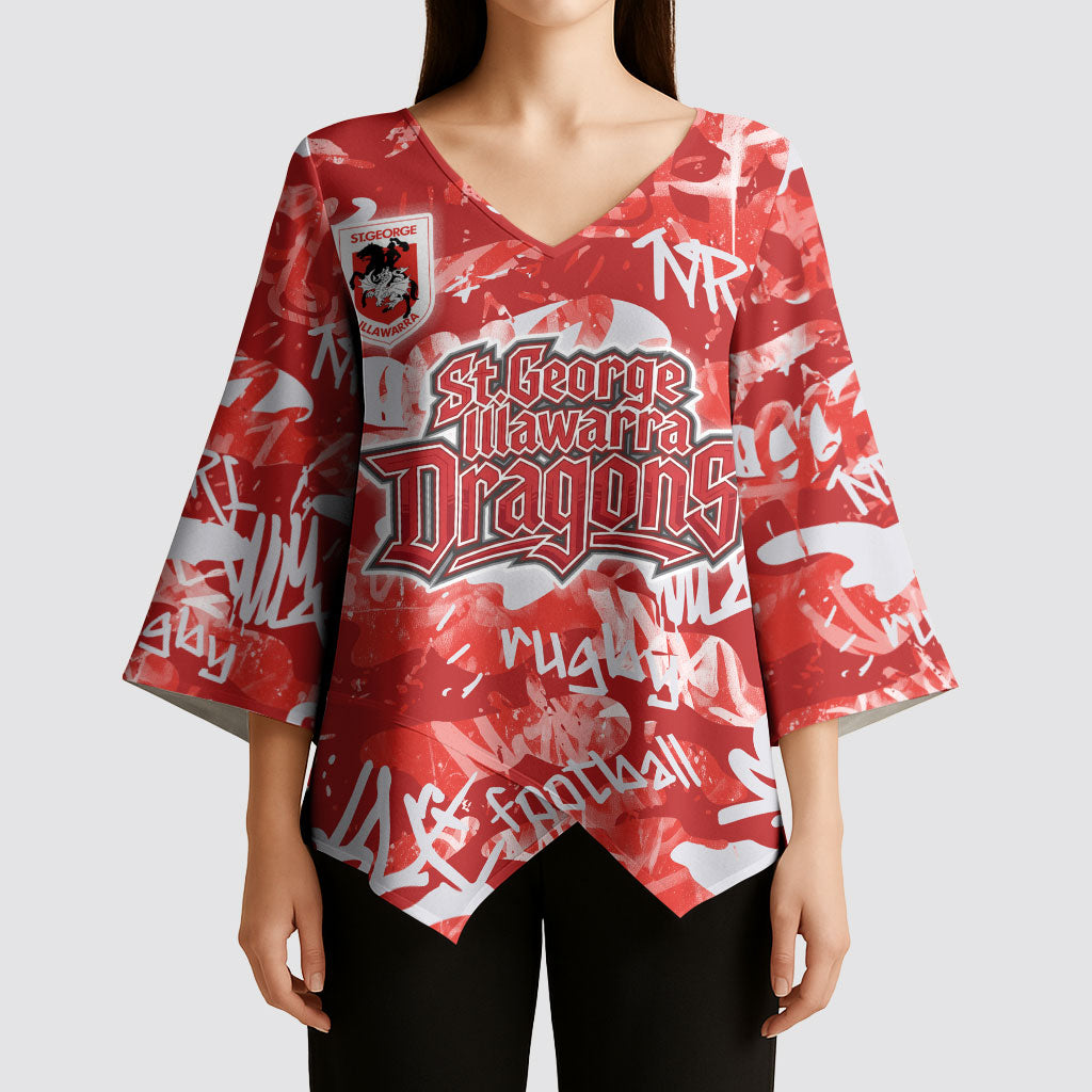 St. George Illawarra Dragons Rugby Kimono Sleeve Blouse Graffiti Typography Urban Camo Abstract Street Style