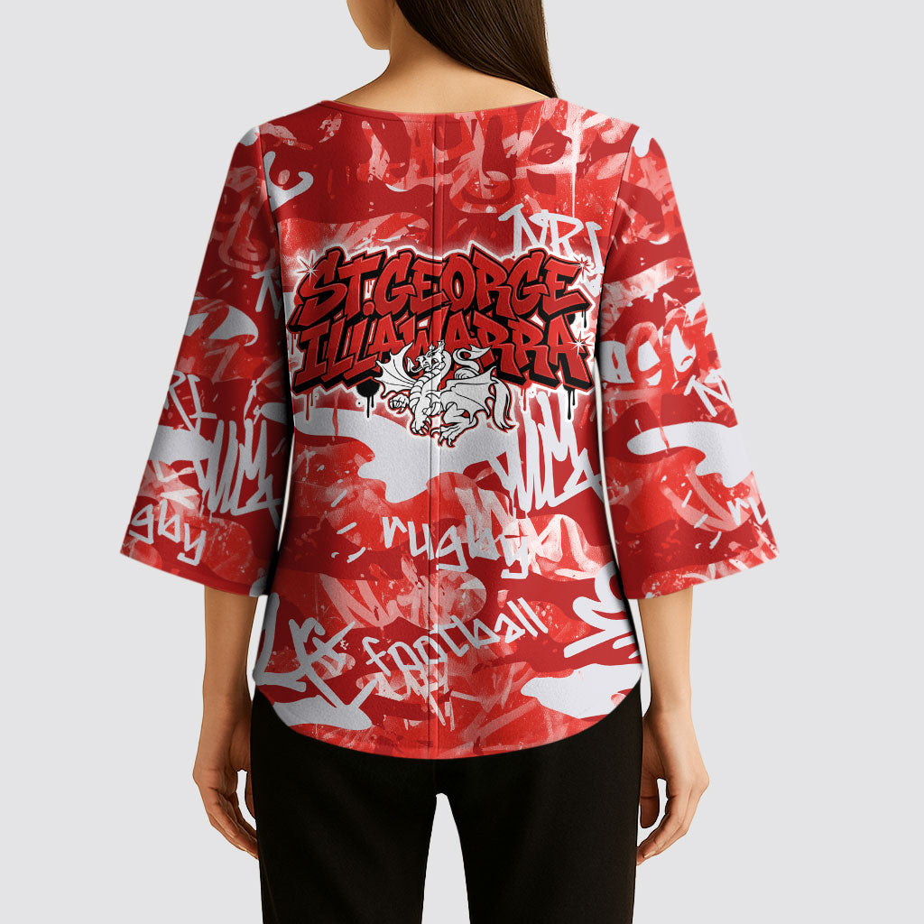 St. George Illawarra Dragons Rugby Kimono Sleeve Blouse Graffiti Typography Urban Camo Abstract Street Style