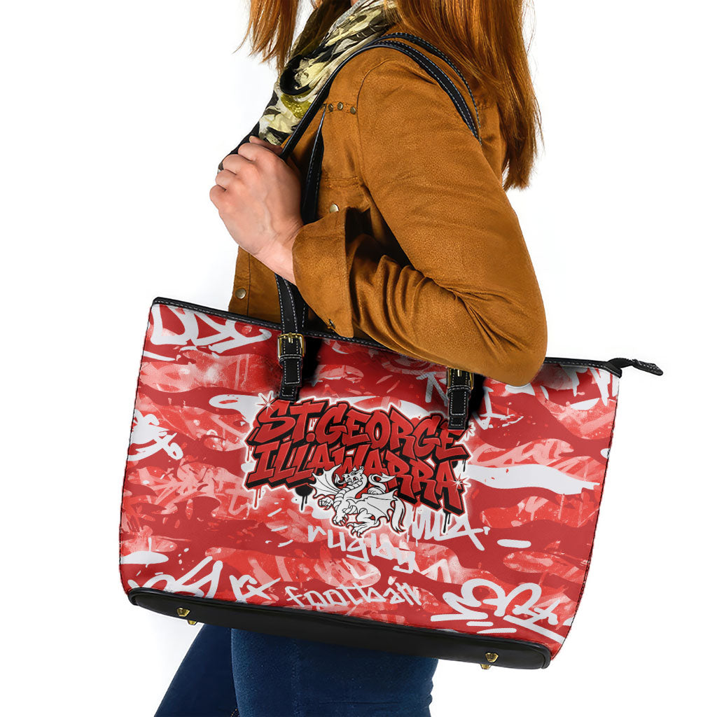 St. George Illawarra Dragons Rugby Leather Tote Bag Graffiti Typography Urban Camo Abstract Street Style