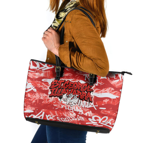 St. George Illawarra Dragons Rugby Leather Tote Bag Graffiti Typography Urban Camo Abstract Street Style